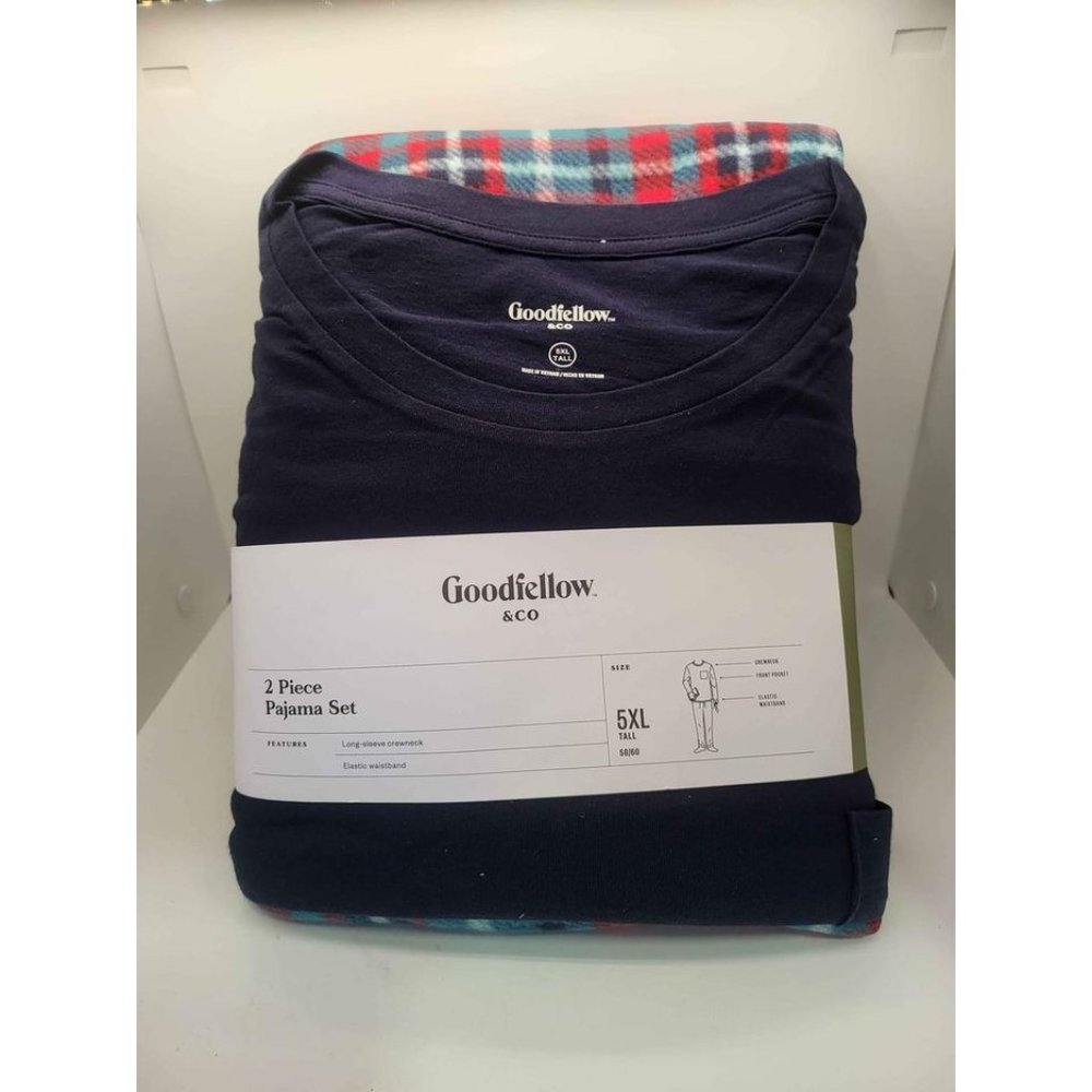 Men's Big & Tall Teal Plaid Microfleece Pajama Set - Goodfellow & Co Navy 5XBT
